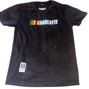 NASCAR Charlotte Graphic T-Shirt – Black – Checkered Flag Detail – Unisex large